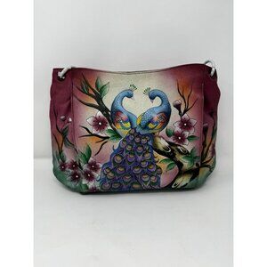 Anuschka hand-painted genuine leather hobo Peacock